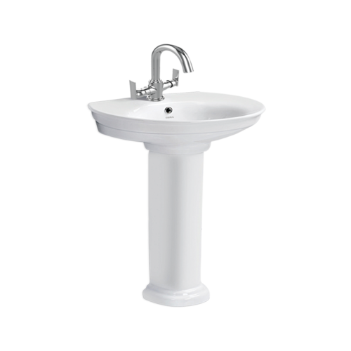 CHIA - Ceramic Wash Basin 565 x 430 mm | Modern Curvy Design, Wall Hung Installation, Two Piece Structure, Round Shape, Classic White Finish