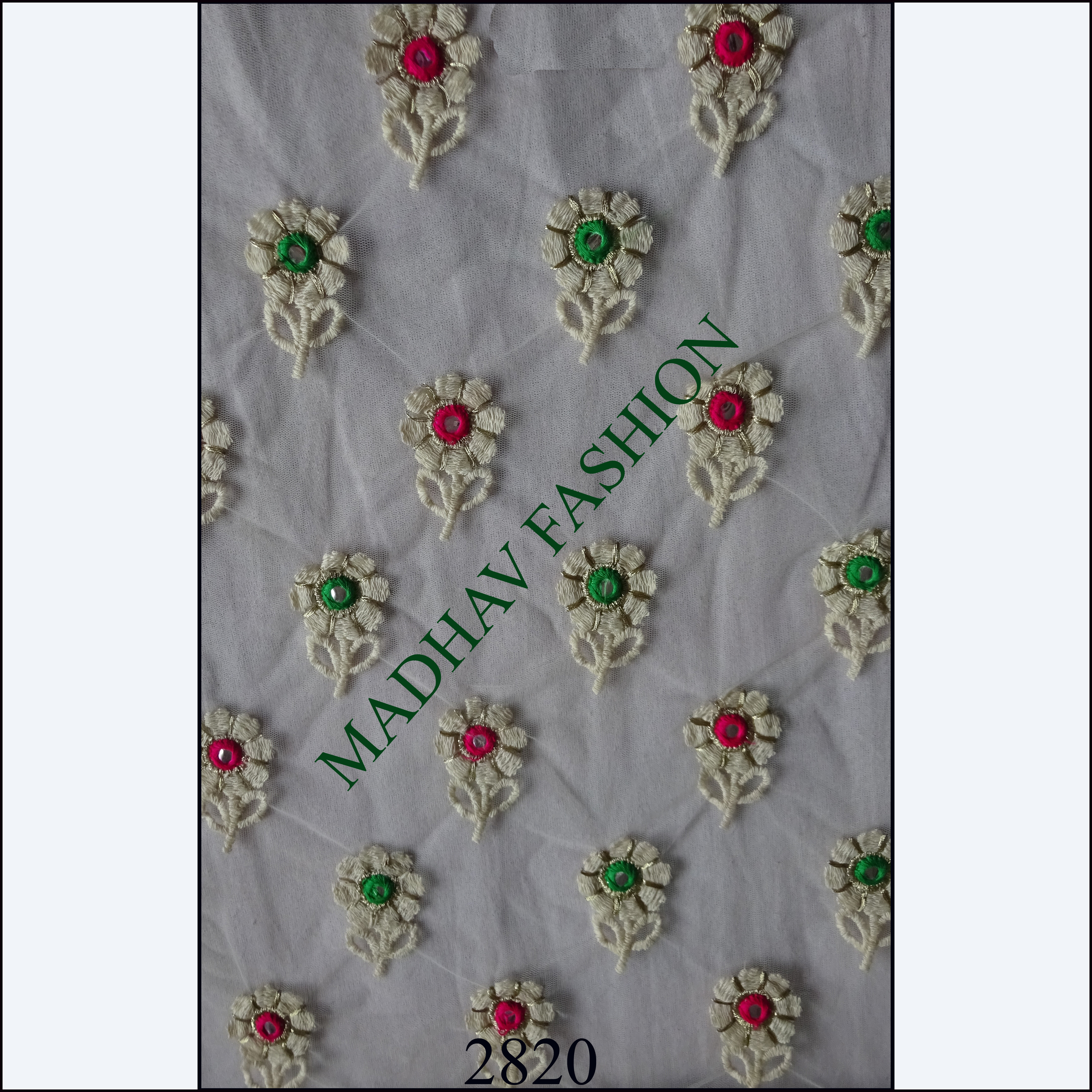 Embroidery thread work with mirror butta