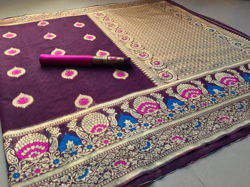 Womens Banarasi Cotton Slub Saree