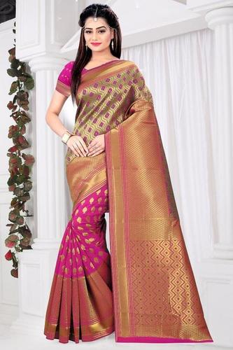 Pink Banarasi Silk Weaving With Zari Pallu Saree For Womens
