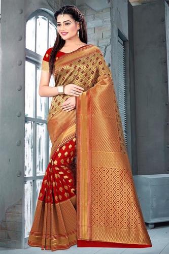 Orange Banarasi Silk Weaving