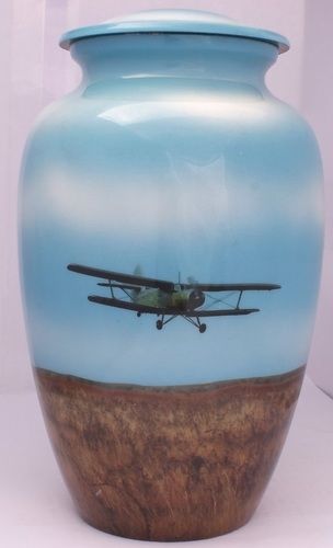 Aeroplane Light Blue Aluminium Cremation Urn