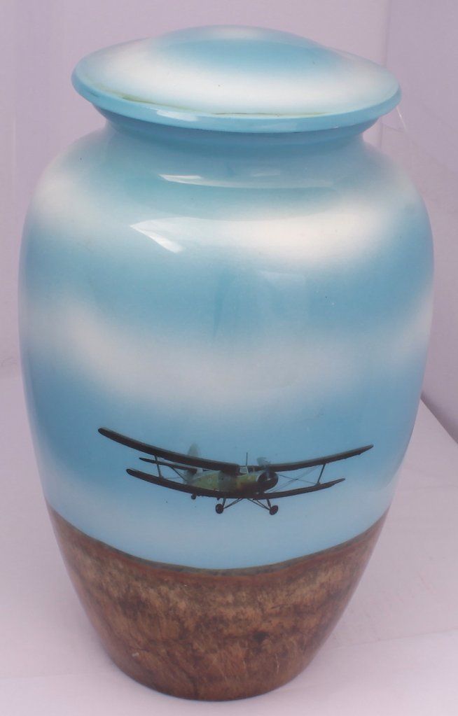 Aeroplane Light Blue Aluminium Cremation Urn