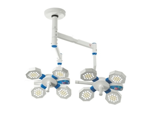 Double LED OT Light - Aluminum | 1000mm x 800mm, 100W Power Consumption, 100,000 Lux Light Intensity, 120 LEDs, 4000K-6000K Color Temperature, Radial Movement, Ceiling Mounted, Multi Colour