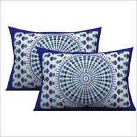 Cotton Handloom Cushion Cover - 100% Cotton, 18x18 Inches, Blue & White, Printed Design | Fade Resistant, Easy To Wash, Suitable For Any Home Decor