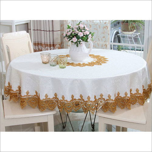 Golden & White Embroidered Table Cover