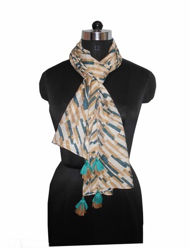 Mix Color Printed Stole With Fancy Tassels