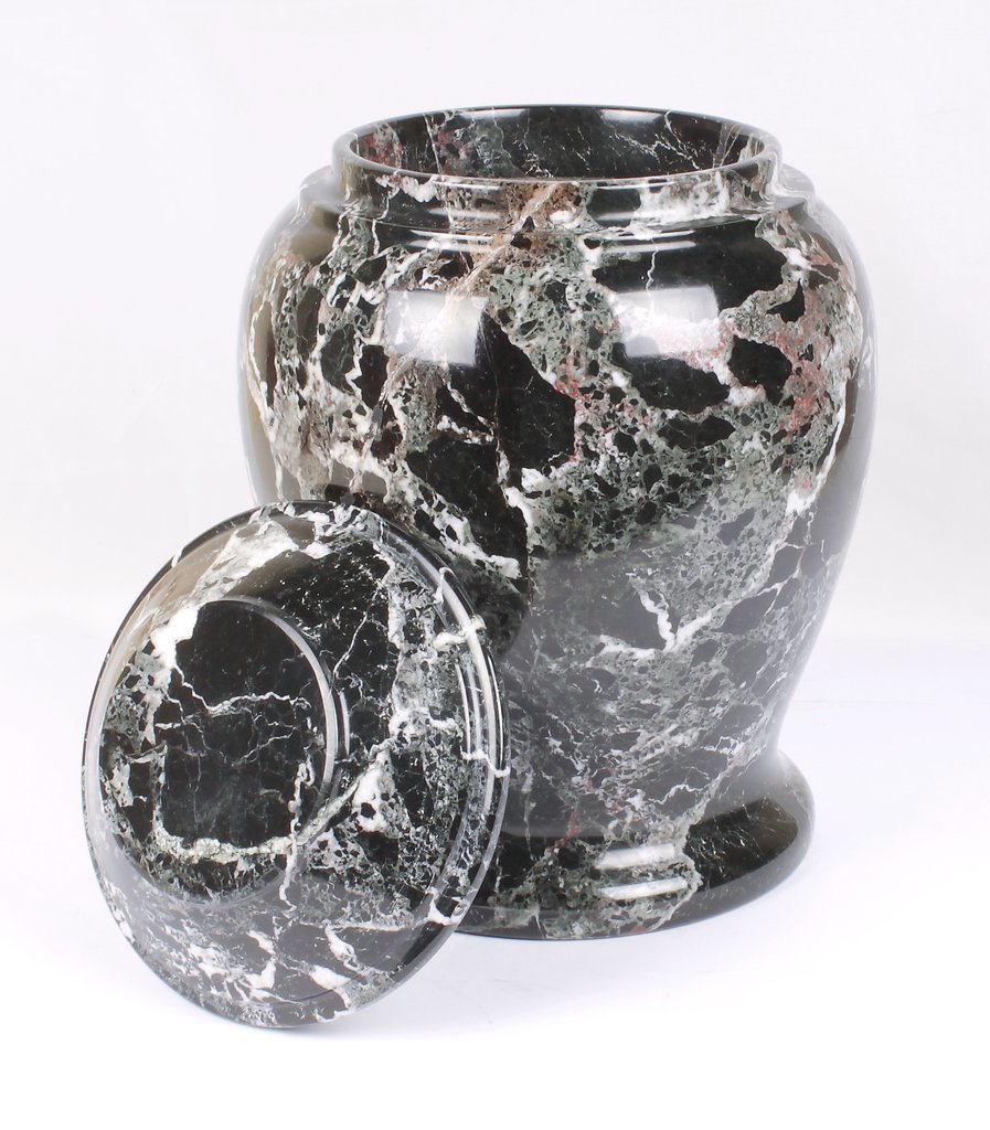 Black Zebra Marble Aluminum Urn