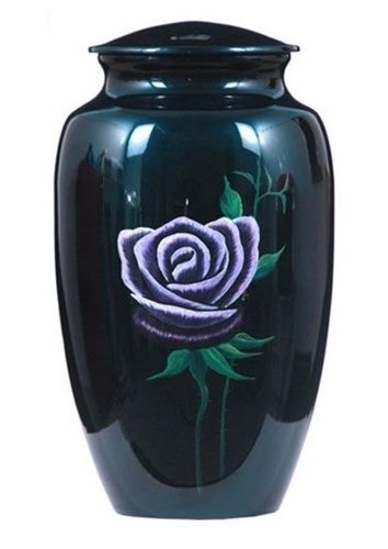 Blue with Purple Rose Hand Painted Cremation Urn