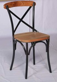 Handmade Metal Cross Back Chair With Wood Top And Back