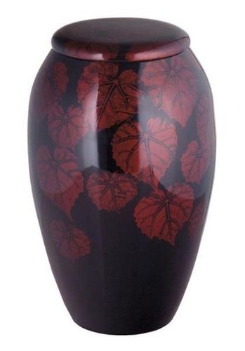 Red Exotic Floral Leaves Hand Painted Cremation Urn