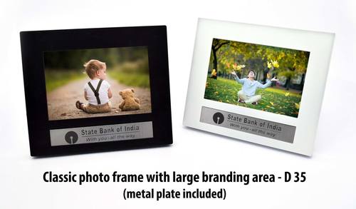 Black And White Classic Photo Frame With Large Branding Area (With Metal Plate)