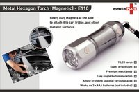 Hexa Metal Torch (magnetic) (9 Led) - Metal, 11 X 3.6 X 3.5 Cm, Grey | Super Bright Light, Heavy Duty Magnets, Easy Single Button Operation, Ample Branding Space
