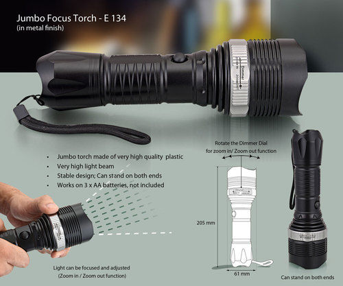 Black Jumbo Focus Torch (With Zoom In/out Function)