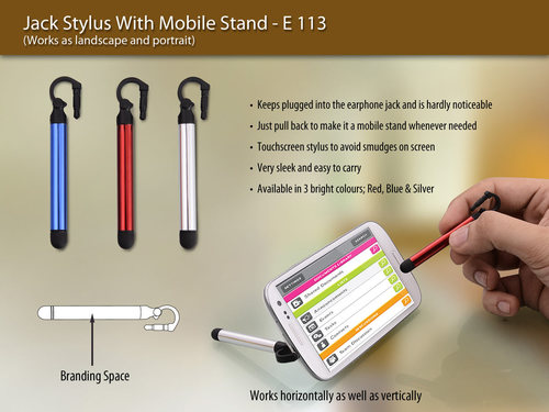 JACK STYLUS WITH MOBILE STAND - PVC Body 7.9x0.5x7.9 cm Blue Red & Silver Colors | Touchscreen Functionality Portable Design Versatile Stand