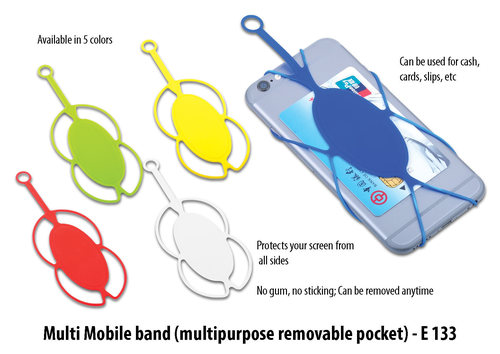 MULTI MOBILE BAND - PVC, 14 x 5.2 cm , Multicolor | Removable, Protects Screen, Holds Cash, Cards, Slips, Compatible with 1-8 Inch Devices
