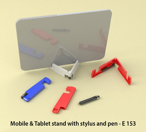 MOBILE & TABLET STAND WITH STYLUS AND PEN - PVC 10 x 2.5 x 1 cm Multicolor (Red Blue Black) | Built-in Pen Lightweight Compact Design