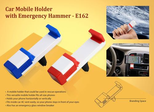 Car Vent Mobile Holder - PVC, 10.5x5.5x3.2 cm, Red and Blue | Fits All Phone Sizes, Includes Emergency Glass Window Breaker, Horizontal or Vertical Use