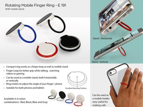 ROTATING MOBILE FINGER RING (WITH MOBILE STAND) - Metal, 3.5 x 3.5 cm, Multicolor, Black & White Display | Compact Finger Loop, Adjustable Angle, Versatile Use for Phones & Tablets