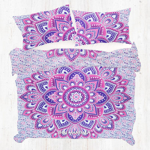 Pink Purple King Size Mandala Duvet Cover Quilt Cover Two Pillow Covers