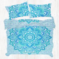 King Size Green Lotus Floral Mandala Doona Cover Duvet Cover Set With Pillow Covers Length: 95 Inch (in)