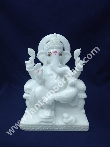 Marble Ganesha Statue - 12 Inch White Marble | Polished Finish, Customizable Colors, Elegant Hindu Design for Home and Outdoor Decoration