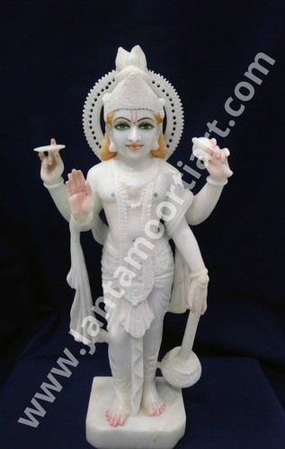 Marble Vishnu Statue - 12 Inch, Polished White Marble | Beautifully Carved, Durable, Unique Indian Design for Home and Outdoor Decoration