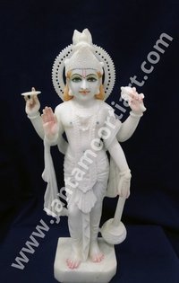 Marble Vishnu Statue - 12 Inch, Polished White Marble | Beautifully Carved, Durable, Unique Indian Design For Home And Outdoor Decoration