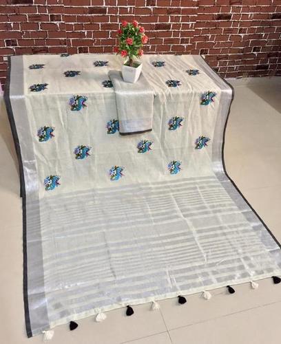 White Pure Linen Saree