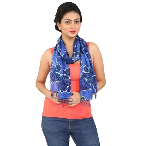 Printed Scarves - Cotton, Blue Color | Breathable Fabric, Summer Style, No Fade Finish, Stylish Tassels
