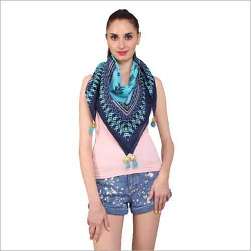 Mix Color Printed Square Scarves With Tassels