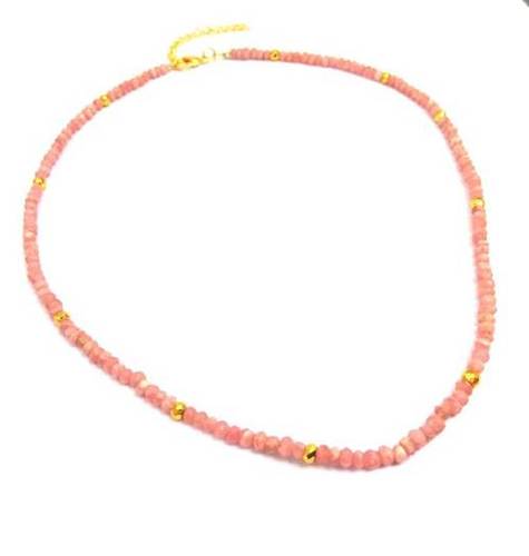 Pink Opal and Gold Pyrite 3-4mm Faceted Rondelle Bead Necklace