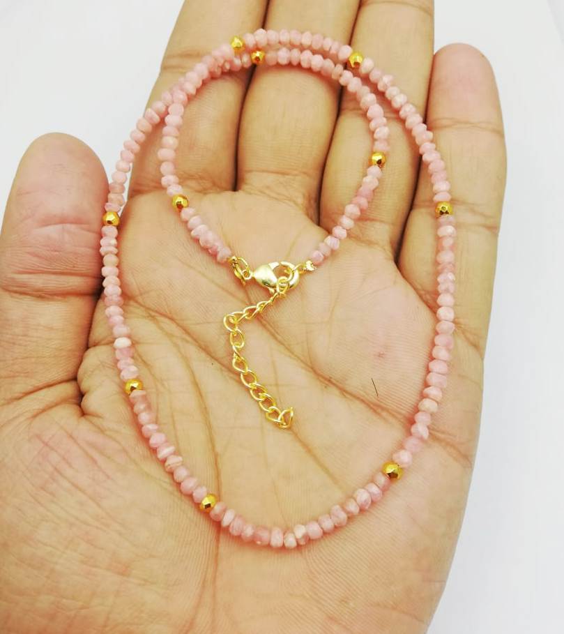 Pink Opal and Gold Pyrite 3-4mm Faceted Rondelle Bead Necklace