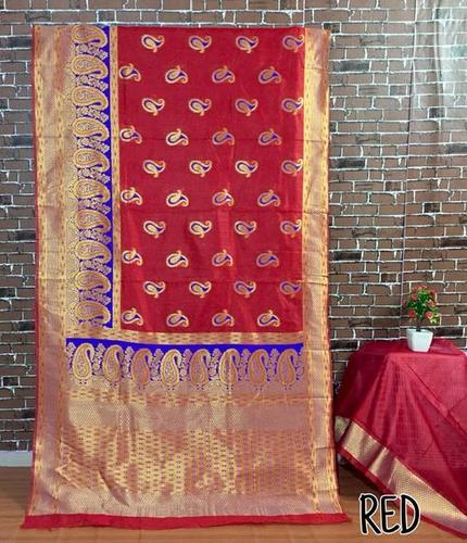 Red Banarasi Silk Weaving Saree And Blouse Piece For Womens