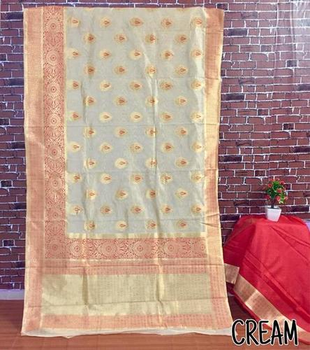 Cream Banarasi Silk Weaving Saree