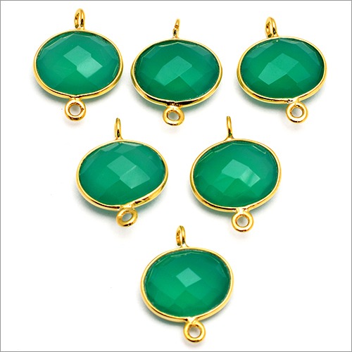 925 Sterling Silver Green Onyx Gold Plated Connector