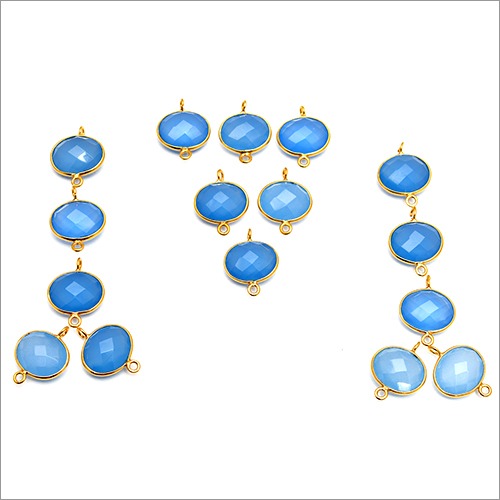 925 Sterling Silver Gold Plated Connector 8-10mm Blue Chalcedony, Elegant Durable Design