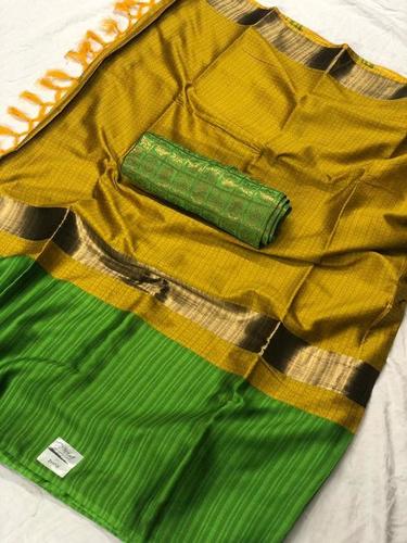 Mustard Pure Cotton Silk Saree
