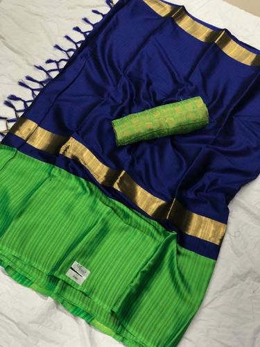 Navy Blue Pure Cotton Silk Saree