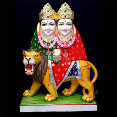 Marble Chamunda Mata Statue - 12 Inch, White Polish Finish | Elegant Design, Alluring Patterns, Expertly Crafted