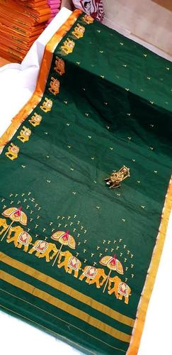 Dark Green Rich Cotton Silk Saree With Blouse Piece