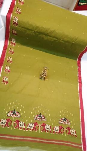 Rich Cotton Silk Designer Saree - Green Color, Bollywood Style | Includes Blouse Piece, Guaranteed Quality, Handloom Craftsmanship
