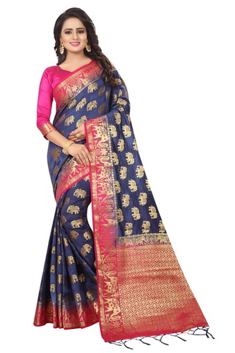 Blue Cotton Silk Saree