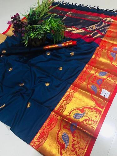 Dark Blue Pure Cotton Silk