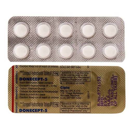 Donecept Tablets - 10 Count Pack of Donepezil Hydrochloride, Treats Mild to Moderate Alzheimer's Dementia, Suitable for Adults and Children, Must Be Swallowed Whole