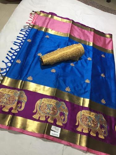 Blue Pure Silk Cotton Saree