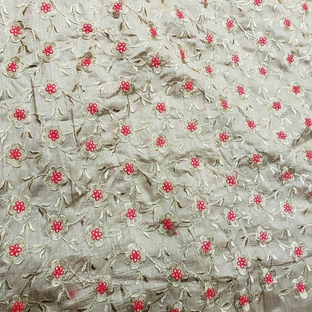 Embroidered Dupioni Fabric / Dhupion Embroidery Fabric