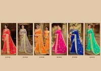 Hot Pink Patch Border Work Viscose Designer Saree