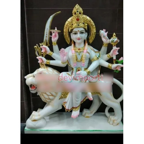 Pure White Marble Durga Statue - Feature: Durable