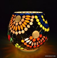 Mosaic Candle Holder Golden Centerpiece Tea Light Holders Table Top Essentials